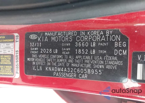 2012 Kia Rio Lx z USA, uszkodzony, nr VIN KNADM4A32C6058955